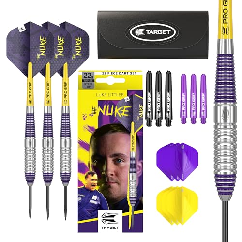 Target Darts Luke Littler Set Di Freccette Con Punta In Acciaio In Ottone – 22G Set Di Freccette The Nuke Player Edition, Accessori Per Freccette