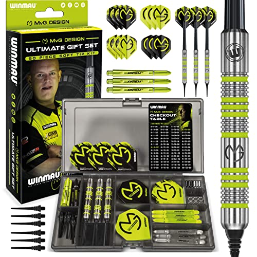 Winmau - Set Freccette Michael Van Gerwen Mvg Softip, Idea Regalo, Set Con 50 Freccette Con 4 Set Di Astine, 4 Set Di Alette E Accessori