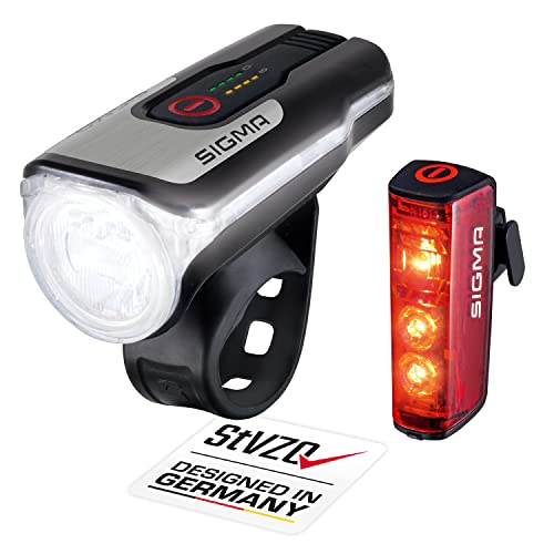 Sigma Sport Aura 80 E Blaze - Set Di Fanali Led Per Bicicletta, Alimentazione A Batteria, Luce Anteriore E Posteriore Con Funzione Luce Di Stop, Omolo