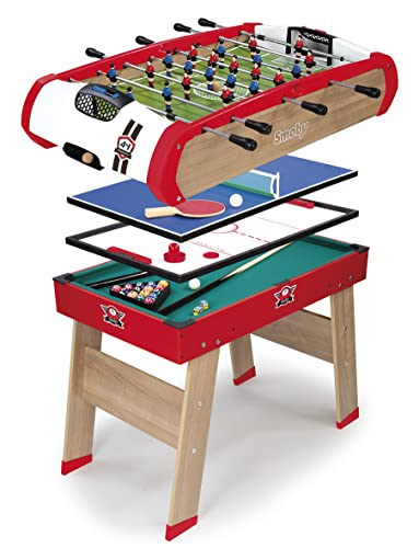 Smoby - Babyfoot Powerplay 4 In 1 - Ping Pong + Hockey E Biliardo - Struttura In Legno - Accessori Inclusi - Da 8 Anni - 640002
