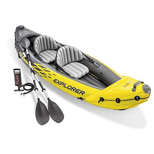 Intex 68307Np, Canotto Explorer K2 Con Remi Alluminio, 2 Persone, Nero/Giallo, 312 X 91 X 51 Cm, Portata Massima 160 Kg, Modelli Assortiti
