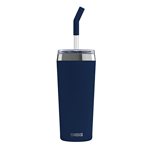 Sigg Helia Night Ink Tazza Termica (0.45 L), Tazza Portatile Con Doppia Parete Isolante, Tazza Acciaio Ermetica Con Cannuccia Integrata, Per Bevande F