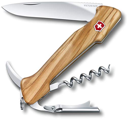 Victorinox, Wine Master, Coltellino Svizzero Con Manico In Legno (6 Funzioni, Cavatappi) Custodia In Pelle, Legno D’Olivo