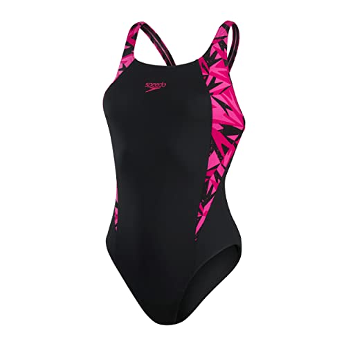 Speedo Hyperboom Splice Muscleback, Costume Da Donna, Nero/Elettrico Rosa/Rosa Estatico, 42/32