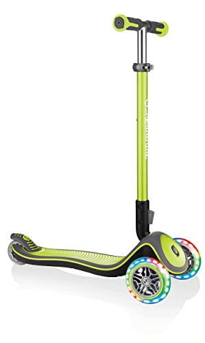 Globber - Elite Deluxe Lights - Monopattino Pieghevole E Illuminato A 3 Ruote Per Bambini Dai 3 Ai 9 Anni + , Verde Lime