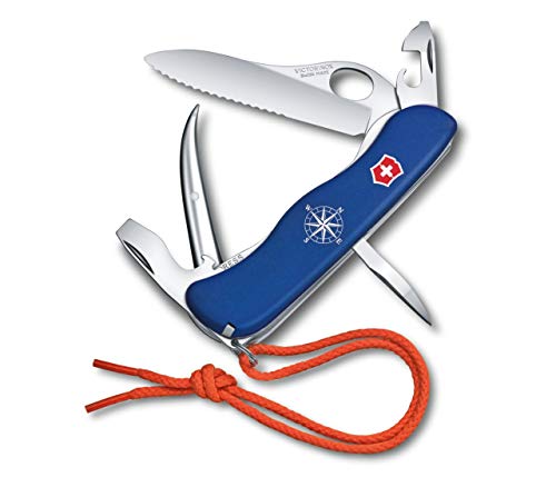 Victorinox, Skipper Pro, Coltellino Tascabile Con Cordino In Nylon, 12 Funzioni, Lama Fissa Con Finitura Ondulata, Marlinspike, Colore Blu