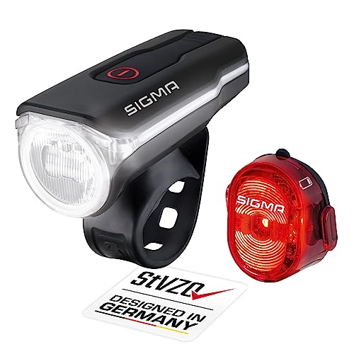 Sigma Sport, Set Di Fanali Aura 60 E Nugget Ii A Led Per Bicicletta, Alimentazione A Batteria, Luce Anteriore E Posteriore, Omologazione Stvzo