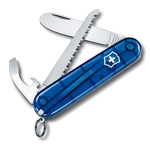 Victorinox "My First Victorinox" Coltellino Svizzero Bambini (9 Funzioni, Lama Stondata, Catenina), Blu Transparente