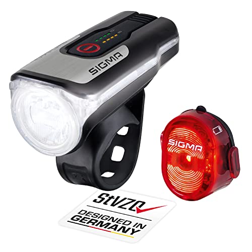 Sigma Sport Aura 80 E Nugget Ii, Set Di Fanali Led Per Bicicletta, Alimentazione A Batteria, Luce Anteriore E Posteriore Con Funzione, Omologato Stvzo