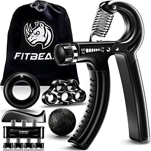 Fitbeast Hand Grip Molla Avambraccio Gripper - Pacco Da 5, Pinza Per Avambracci Attrezzi, Attrezzo Per Esercitare Le Dita, Finger Stretcher, Anello Pe