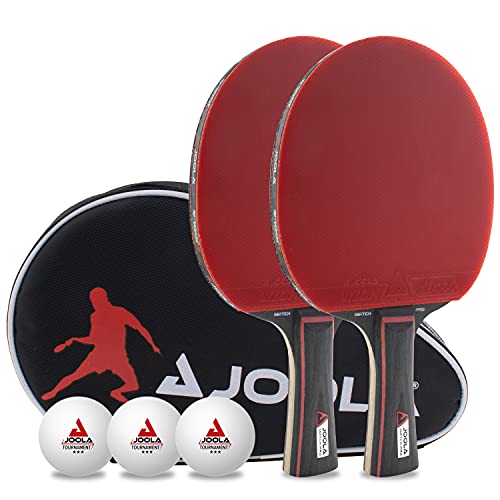 Joola Set Da Tennis Da Tavolo Duo Pro, 2 Racchette Da Ping-Pong + 3 Palline + 1 Borsa Portatile, Rosso/Nero, 6 Parti