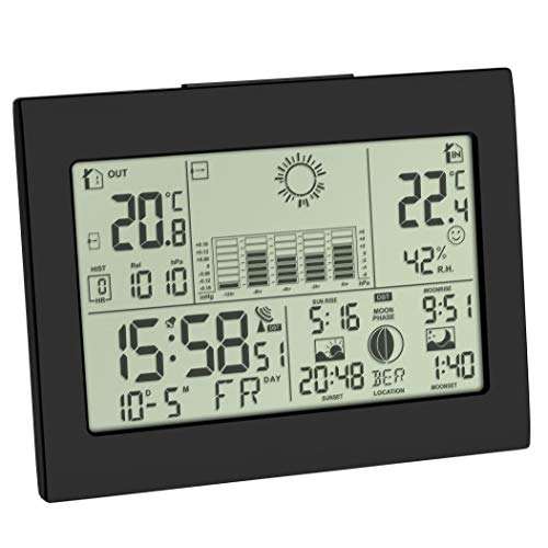 Tfa Dostmann Stazione Meteo Radio Wireless Horizon, 35.1155.01, Con Sensore Esterno, Previsioni Meteo, Con Orologio Radio, Nero
