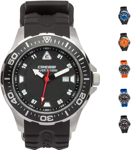 Cressi Manta, Orologio Professionale Subacqueo 100 M/10 Atm, Silver/Nero/Nero, Taglia Unica