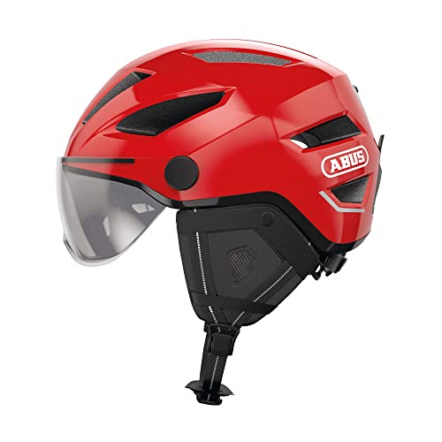 Abus, Casco Da Città Abus Pedelec 2.0 Ace, Casco Da Bici Con Luce Posteriore, Visiera, Copertura Antipioggia, Paraorecchie, Per Uomo E Donna, Rosso, T