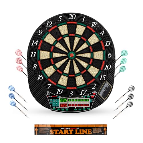 Ultrasport Bersaglio Elettrico Senza Cancelli, Freccette Per Massimo Di 8 Giocatori, Linea Lancio, 12 Freccette E 100 Morbidi, Bersaglio Per Freccette