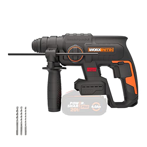 Worx Nitro Wx381.9 - Martello Pneumatico Senza Spazzole Da 20 V, Per Forare, Perforare A Martello E Scalpellare, 2 Joule, Senza Batteria E Caricatore