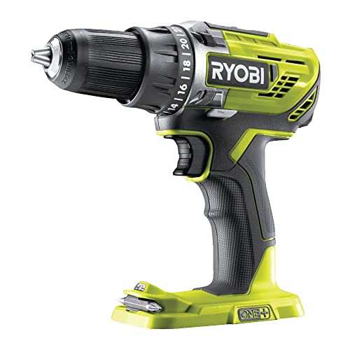 Ryobi R18Dd3 – 0 Trapano Avvitatore A Batteria 18V One+, Batteria Non Inclusa, Con Luce Led, 2 Velocità, Per Legno E Metallo