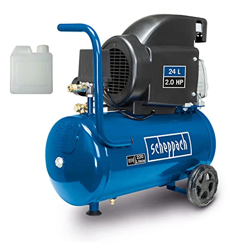 Scheppach Compressore Ad Aria Compressa Hc26, 220 L/Min, Potenza Di Aspirazione, Caldaia Da 24 L, 1500 W, Pressione Di Esercizio 8 Bar, Lubrificato Ad
