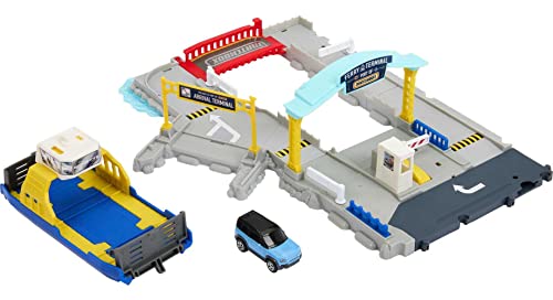 Matchbox - Matchbox Scalo Traghetti, Traghetto Removibile Su Ruote, Funzioni Attivabili Sia Dalle Macchinine Che Dai Bambini, Include Veicolo Land Rov