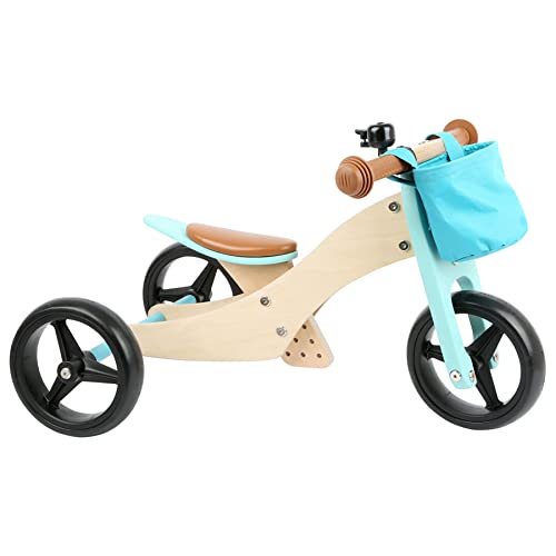 Small Foot Biciclettina Triciclo Turchese In Legno, 4 In 1 Con Sella Regolabile E Ruote Gommate, Da 1 Anno, 11610