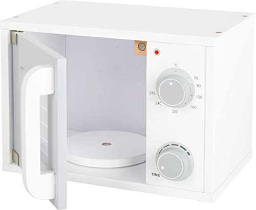 Small Foot 11184 Microonde "Cucina Per Bambini" In Legno, Con Manopole Girevoli E Porta Con Serratura Magnetica, A Partire Da 3 Anni
