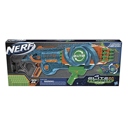Hasbro Nerf Elite 2.0 - Flipshots Flip-32, Blaster Con 32 Canne Porta Dardi Che Si Ribaltano Per Raddoppiare La Potenza Di Lancio, Capacità 32 Dardi,