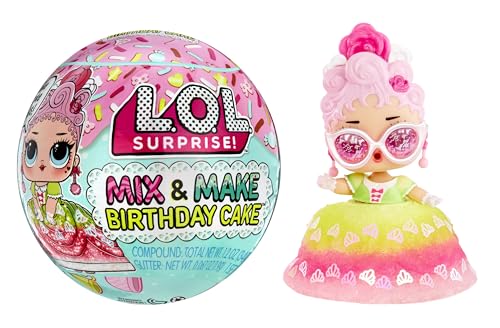 Lol Surprise Mix & Make Birthday Cake - Bambola Da Collezione, Abito-Torta Fai-Da-Te, Preparazione E Decorazione Della Torta, Ingredienti E Brillantin