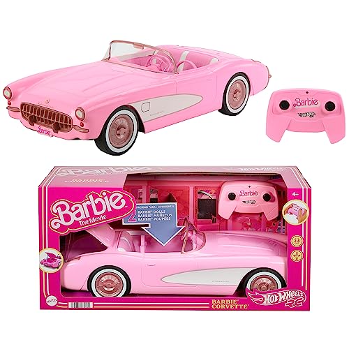 Hot Wheels Barbie The Movie Corvette Rc, Macchinina A Pile Radiocomandata Ispirata Al Film Barbie, 2 Bambole Incluse, Bagagliaio Apribile Per Contener