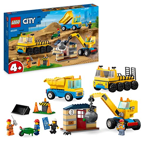 Lego City Camion Da Cantiere E Gru Con Palla Da Demolizione, Set Con Veicoli Giocattolo Da Trasporto Ed Escavatore, Giochi Educativi Per Bambini E Bam