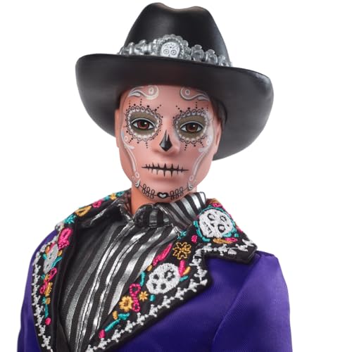 Barbie Signature - Ken Dia De Muertos 2023 Da Collezione, Giacca Blu Con Dettagli Ricamati E Cappello Con Teschi Di Zucchero, Decorazione Calavera Sul