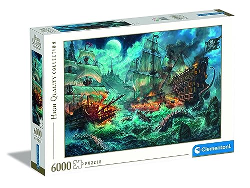 Clementoni- Puzzle Batalla De Los Piratas 6000Pzs Does Not Apply Collection-Pirates Battle-6000 Pezzi Adulti, Illustrazione Di Paolo Barbieri-Made In