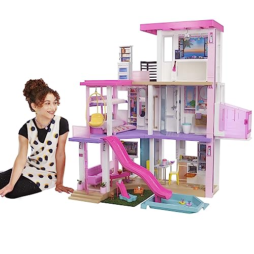 Barbie Casa Dei Sogni - Playset Casa Di Barbie 3 Piani - Piscina - Scivolo - Ascensore - Oltre 75 Accessori - Alta 110 Cm - Regalo Per Bambini 3-7 Ann