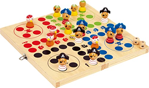 2430 Ludo "Isola Dei Pirati" Small Foot, In Legno, Gioco Da Tavolo In Originale Con Disegno Pirata, Tavolo Da Gioco Pieghevole