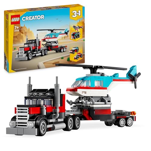 Lego Creator 3 In 1 Autocarro Con Elicottero, Giochi Per Bambini E Bambine Da 7 Anni, Camion Giocattolo Ricostruibile In Aereo E Cisterna O In Auto Da