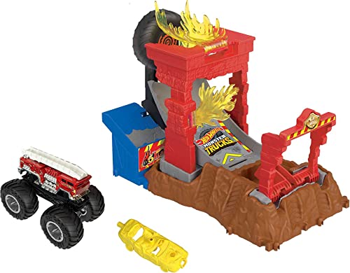Hot Wheels - Hot Wheels Monster Trucks Arena Degli Scontri Sfida Bersaglio Infuocato Con 5-Alarm, Truck Giocattolo E Macchinina Da Demolire, Giocattol