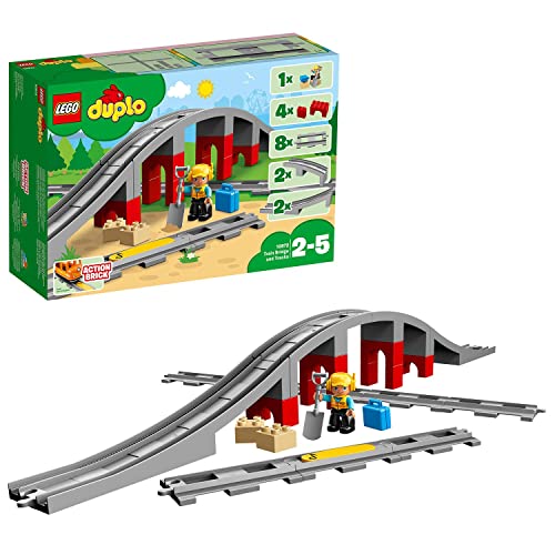 Lego Duplo Ponte E Binari Ferroviari, Giochi Per Bambini E Bambine In Età Prescolare Di 2-5 Anni, Set Con Mattoncino Sonoro, Operaio E Accessori, Gioc