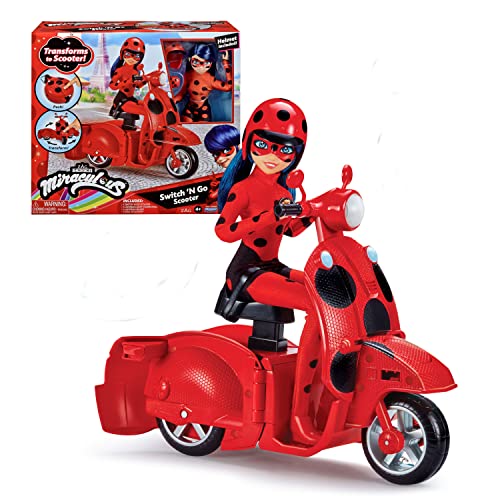 Bandai - Miraculous Ladybug - Scooter Miraculous Switch'N Go + Bambola Articolata Ladybug Lucky Charm 26 Cm - P50668