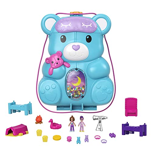 Polly Pocket Teddy Bear Purse - Playset Con 2 Mini Bambole - Tema Pigiama Party - 16 Accessori - Area Piscina - Regalo Per Bambini Dai 4 Anni, Hgc39