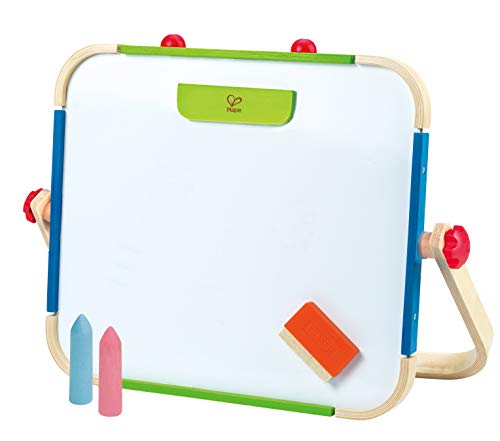 Hape Anywhere Art Studio , Award-Winning Double-Sided Wooden Kids Easel Whiteboard/Chalkboard With 2 Chalk Pieces, Eraser And Magnetic Wood Clamp For
