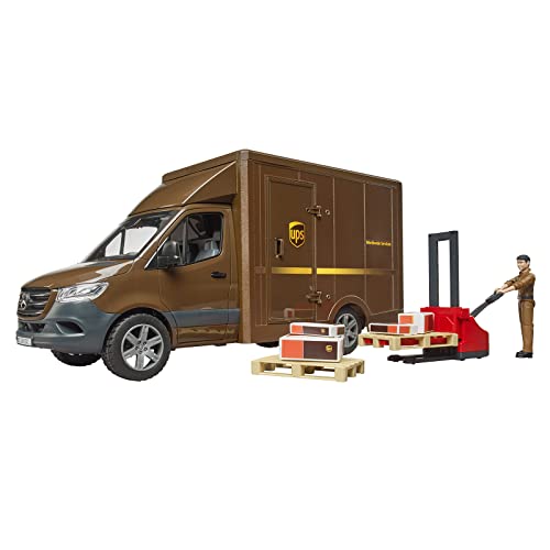 Bruder 02678 - Mercedes Benz Sprinter Ups Con Autista Transpallet Manuale, Scatole Di Spedizione, Trasportatore