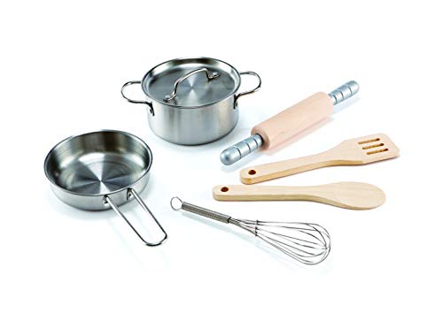Hape E3137 Chef'S Cooking Set - Child Safe Pots, Pans And Utensils - Wooden Kitchen Accessories