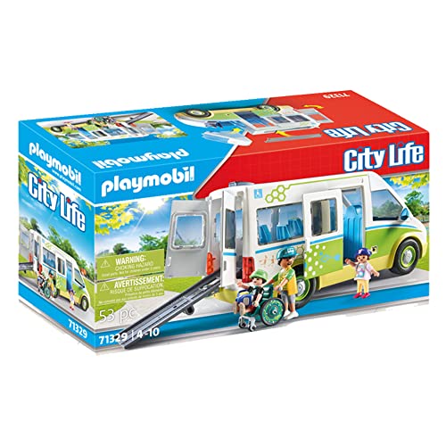 Playmobil City Life 71329 Scuolabus, Con Porta Scorrevole, Rampa Pieghevole Per Sedia A Rotelle E Spazio Per 5 Personaggi, Giocattolo Per Bambini Dai