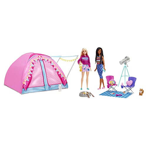 Barbie Barbie Siamo In Due Playset Campeggio Con Tenda, 2 Bambole Barbie E 20 Pezzi Inclusi Animali, Telescopio E Accessori, Giocattolo Per Bambini 3+