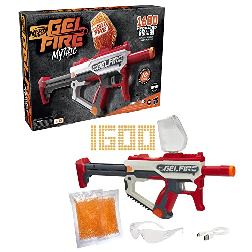 Nerf Pro Gelfire Mythic Blaster, 1.600 Gelfire Rotonde, Tramoggia, Batteria Ricaricabile, Occhiali