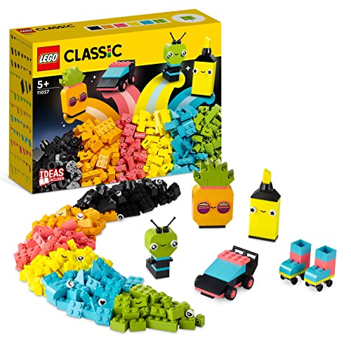 Lego Classic Divertimento Creativo - Neon, Costruzioni In Mattoncini Con Macchina Giocattolo, Alieni E Pattini A Rotelle, Giochi Per Bambini Dai 5 Ann