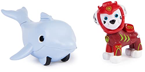 Paw Patrol, Aqua Pups - Set Di Action Figure Marshall E Dolphin, Giocattoli Per Bambini Dai 3 Anni In Su