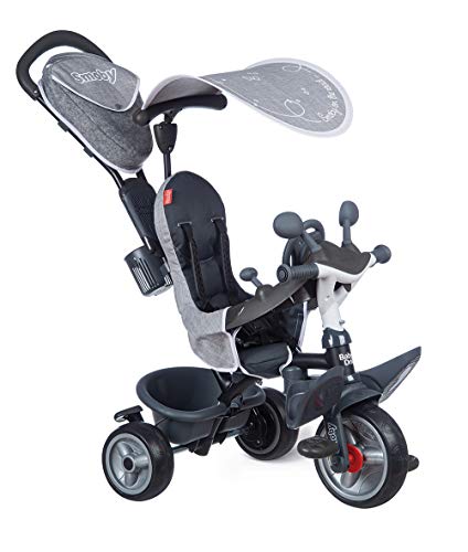 Smoby - Triciclo Baby Driver Plus, 7600741502, 10 Mesi, Ruote Silenziose, Colore Grigio, Evolutivo
