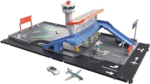 Matchbox Action Drivers Playset Aeroporto Luci, Suoni E Parti Mobili E Con 1 Macchinina E 1 Aereo, Giocattolo Per Bambini 3+Anni, Hcn34