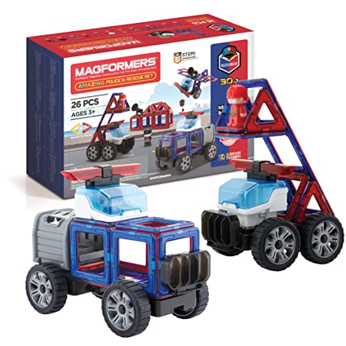 Magformers Amazing Police And Rescue Magnetic Building Blocks Tile Toy. Makes Cars And Buildings In A Police Theme. A Stem Toy For Children Aged 4+. W