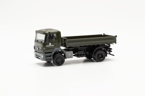 Herpa Modello Di Camion Mercedes-Benz Axor Ribaltabile Su 3 Lati "Bundeswehr", In Scala 1:87, Pezzo Da Collezione, Modello Tedesco, Statuetta Plastica